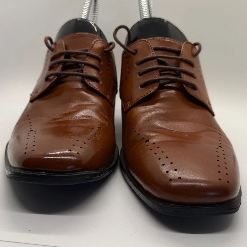Stacy Adams Boys Cognac Brown Lace Up Square Toe Dress Shoes Size 4M 43373-221